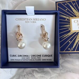 Christian Siriano Pearl and Gold Cubic Zirconia Earrings